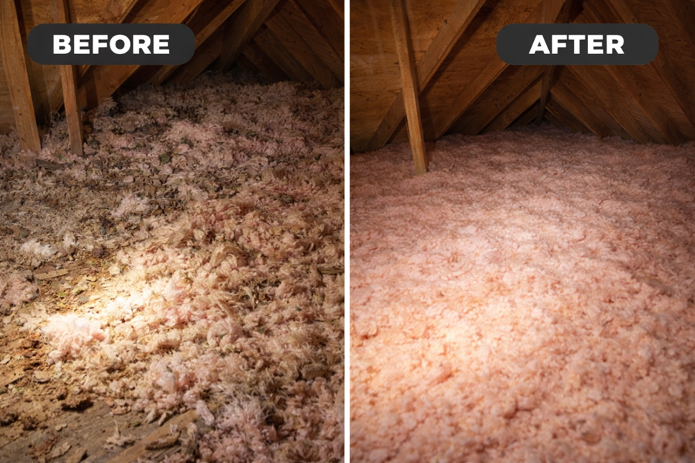 Attic cleanup and sanitation before and after Galveston TX call 281.399.2666